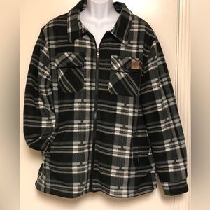 BUFFALO OUTDOORS- 100% polyester plaid flannel, sherpa lined zip front jacket.